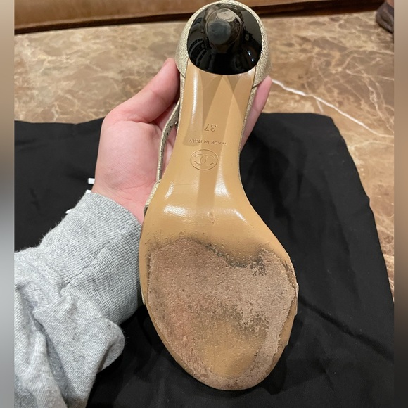 Chanel Vintage Beige Strappy Heels - Picture 6 of 14